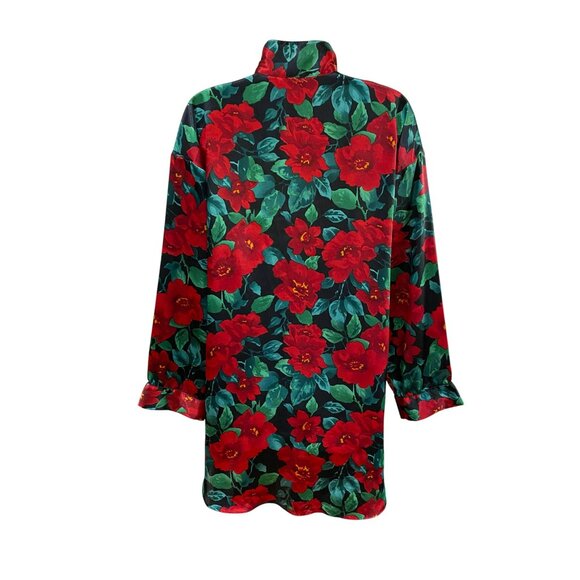 Vintage Victorias Secret Floral Satin Button-Down Nightshirt M Red & Green Hibis - Picture 9 of 9